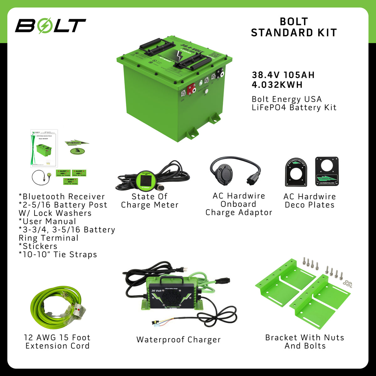 EZGO TXT Bolt Lithium 38V 105Ah Battery Bundle - 12 Year Warranty