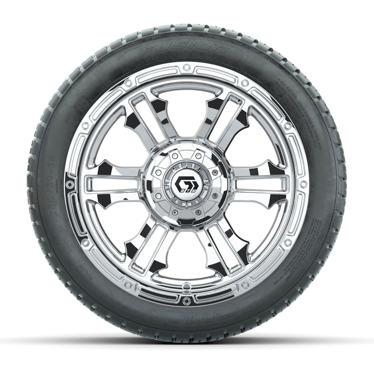 GTW® Shogun Chrome 14 in Wheels with 205/30-14 Fusion Street Tires Full Set