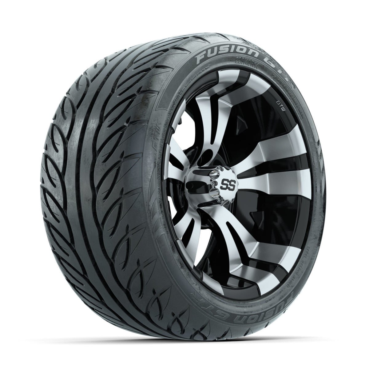 GTW Vampire Machined/Black 14 in Wheels with 225/40-R14 Fusion GTR Street Tires Full Set