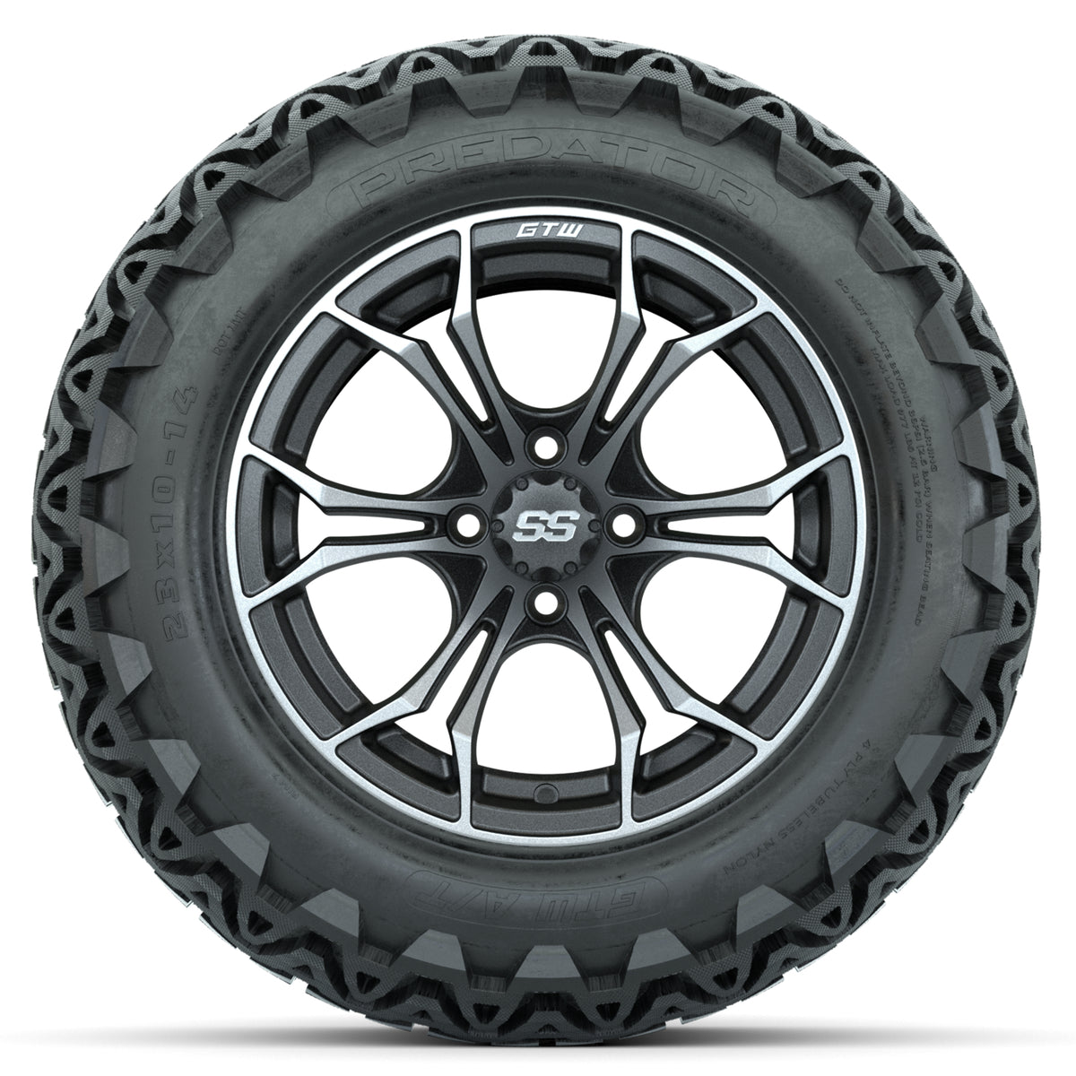 GTW Spyder Matte Grey 14 in Wheels with 23x10-14 GTW Predator All-Terrain Tires Full Set