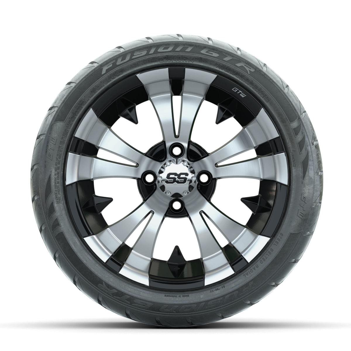 GTW Vampire Machined/Black 14 in Wheels with 225/40-R14 Fusion GTR Street Tires Full Set