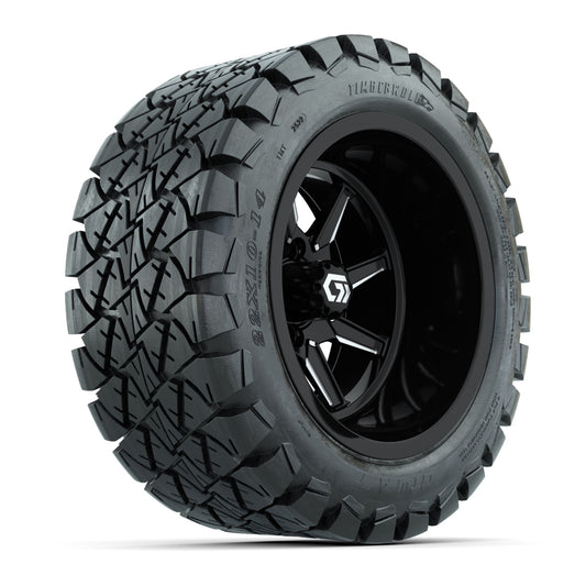 GTW Reaper Black & Machined 14" Golf Cart Wheels & 22X10-14 Timberwolf A/T Tires – Set of 4