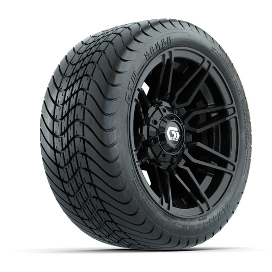 GTW® Stealth Gloss Black 12 in Wheels with 215/35-12 Mamba Street Tires Full Set