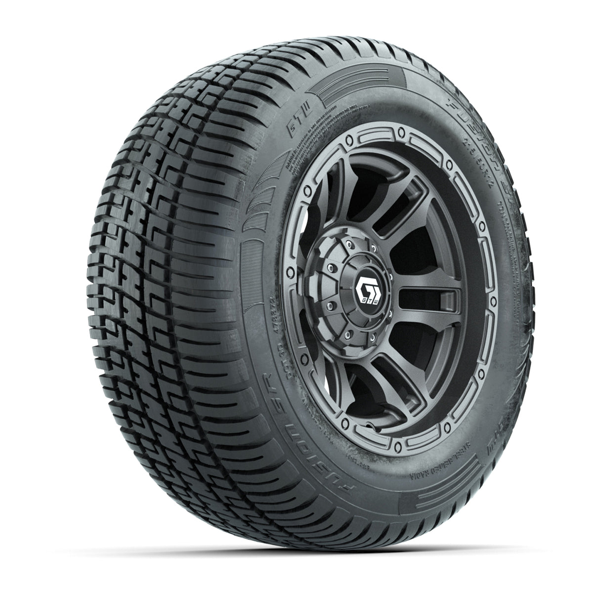 GTW® Shogun Gunmetal 12 in Wheels with 215/50-R12 Fusion S/R Steel Belt Radial Tires Full Set