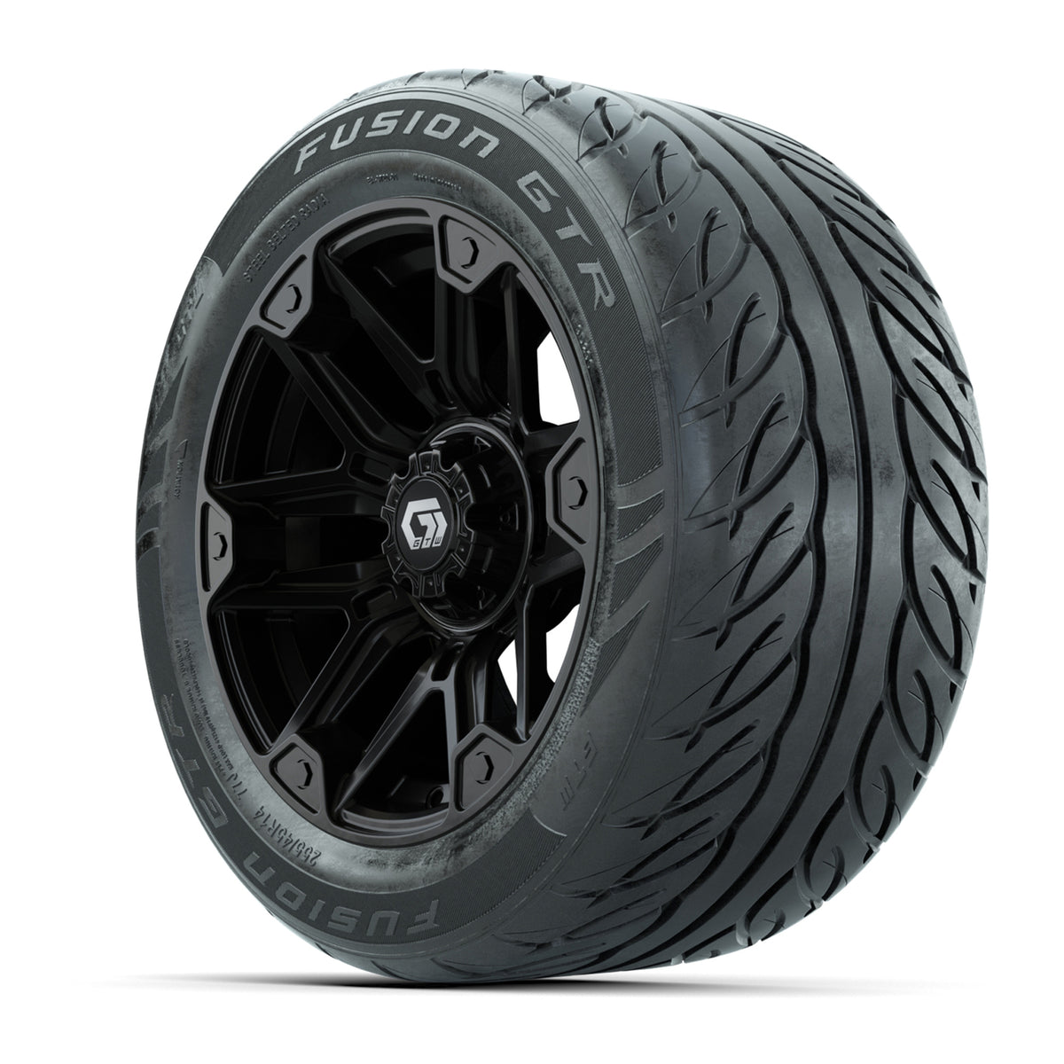 14" GTW® Graffiti Gloss Black Golf Cart Wheels & 255/45-R14 Fusion GTR Radial Street Tires (Set of 4)