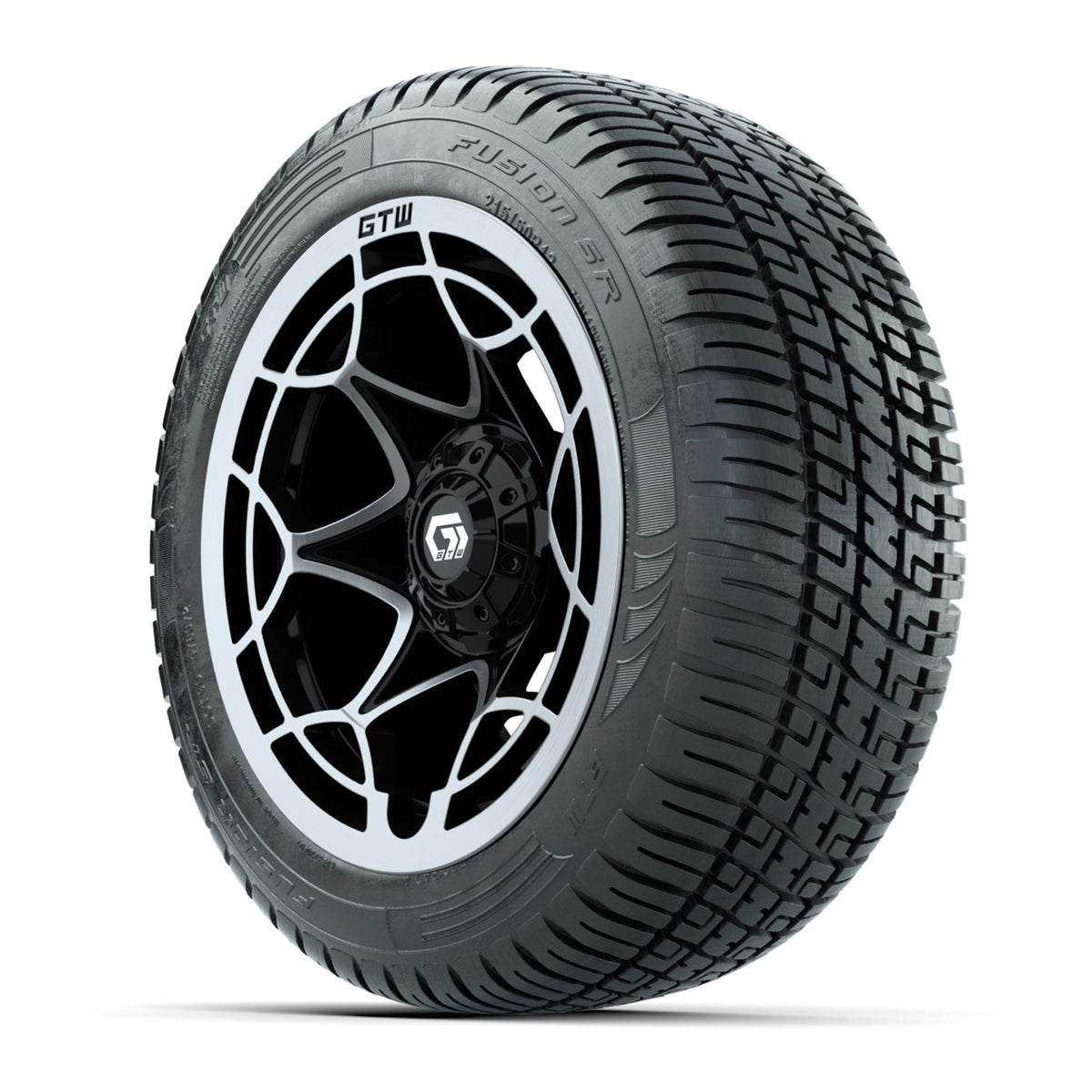 GTW® Nexus Gloss Black 12 in Wheels with 215/50-R12 Fusion S/R Steel Belt Radial Tires Full Set