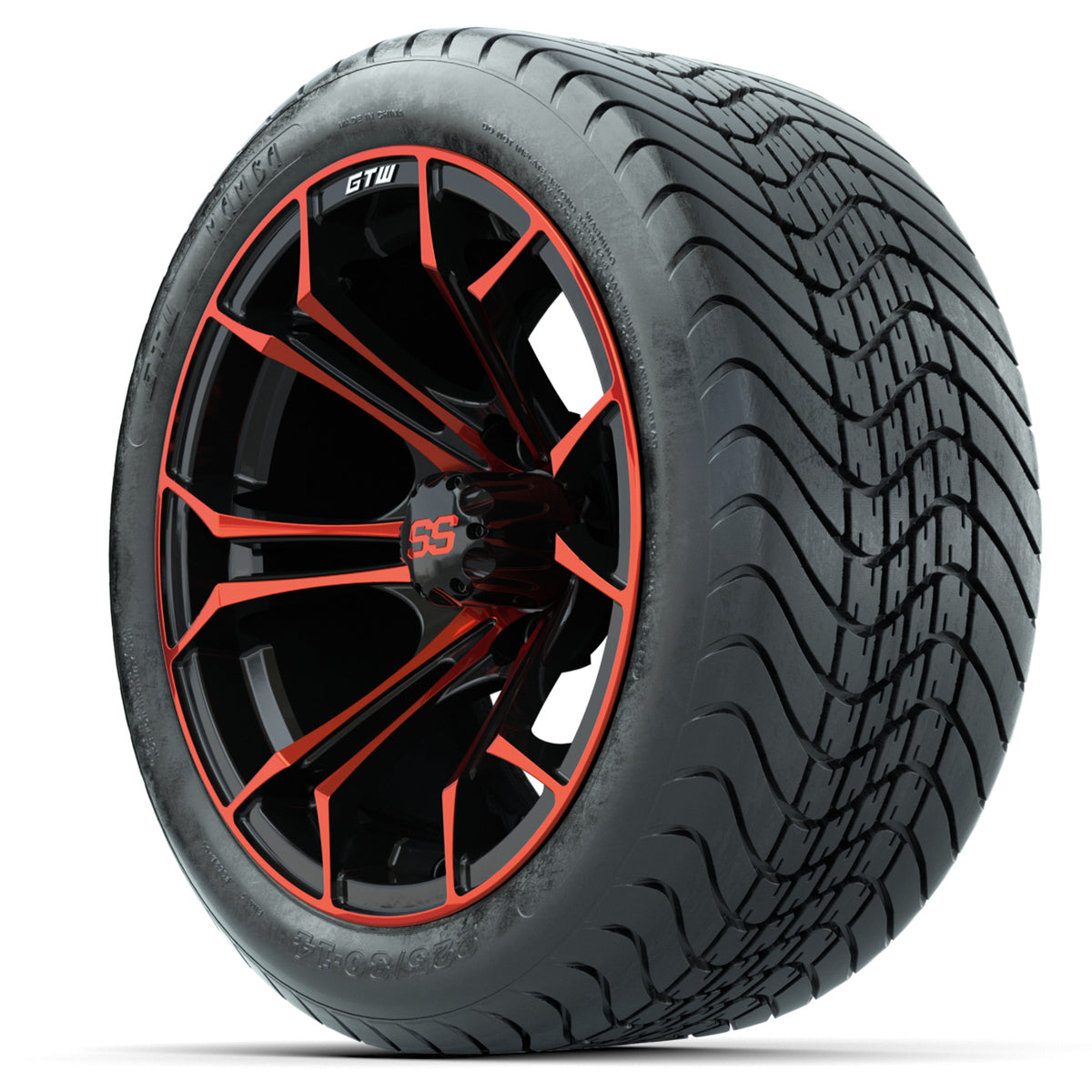GTW Spyder Red/Black 14" Wheels with 225/30-14 Mamba Street Tires Full Set