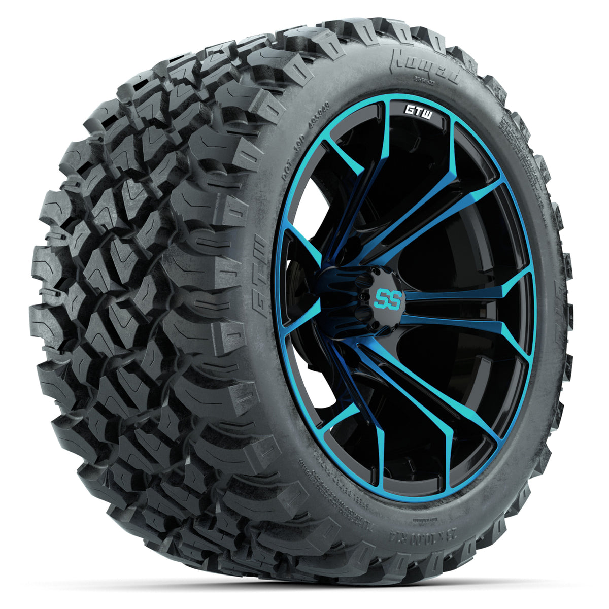 GTW Spyder Blue/Black 14" Wheels with 23x10-14 GTW Nomad All-Terrain Tires Full Set