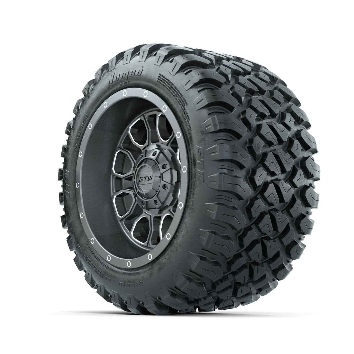 GTW Volt Gunmetal/Machined 12" Wheels with 22x11-R12 Nomad All Terrain Tires Full Set