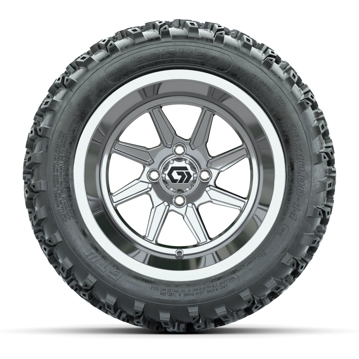 GTW Reaper Chrome 14" Golf Cart Wheels & 23X10-R14 Rogue A/T Tires – Set of 4