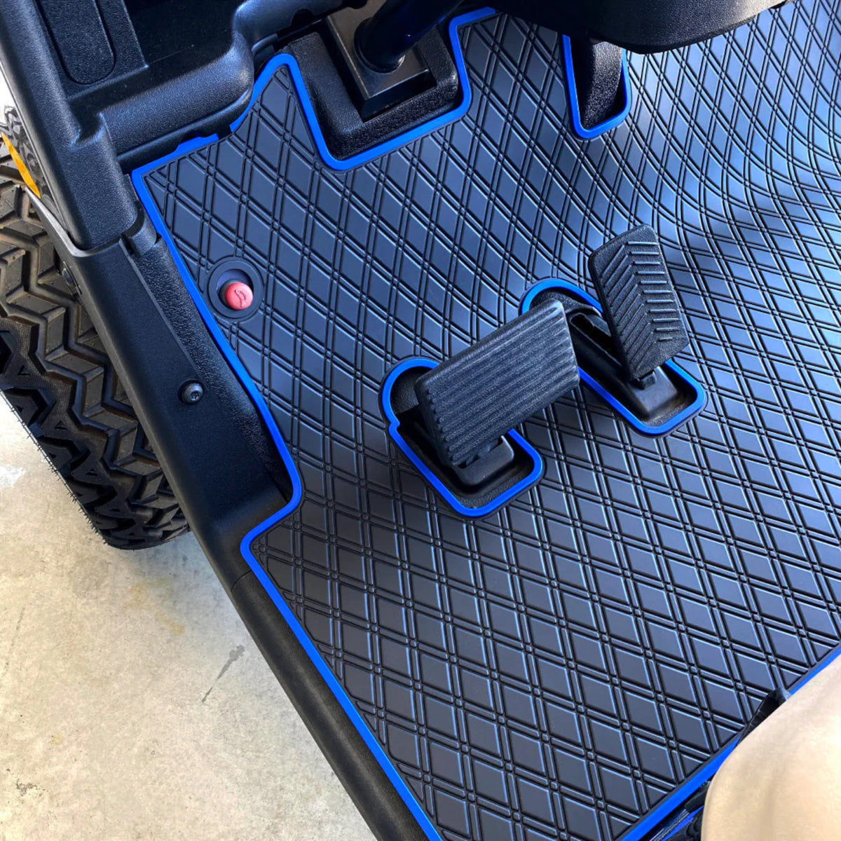 Xtreme Mats Full-Coverage Golf Cart Floor Mat | EZGO RXV 2008-2022 / 2Five / Western – Black/Blue