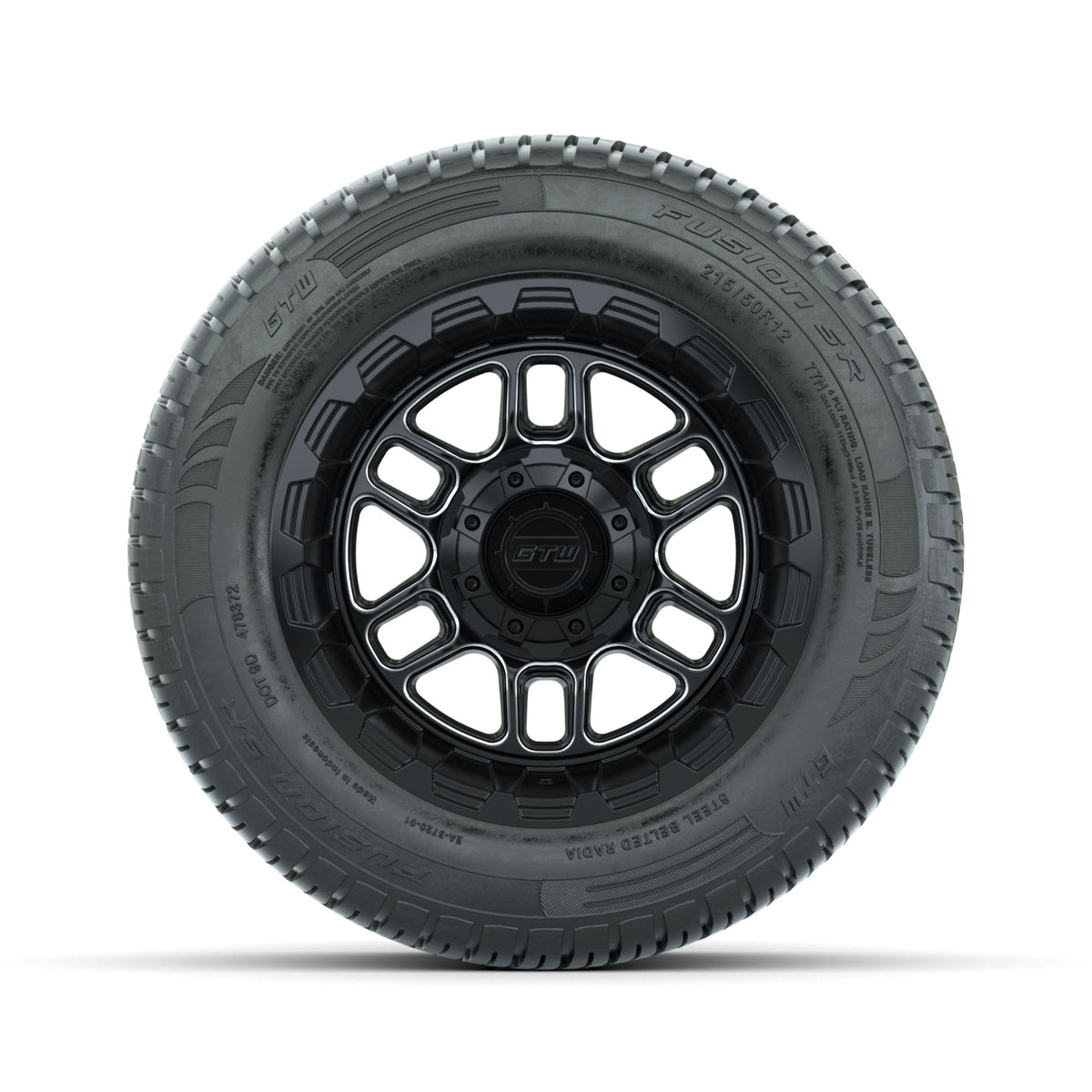 Set of (4) 12" GTW® Titan Machined & Black Wheels with 215/50-R12 Fusion S/R Street Tires