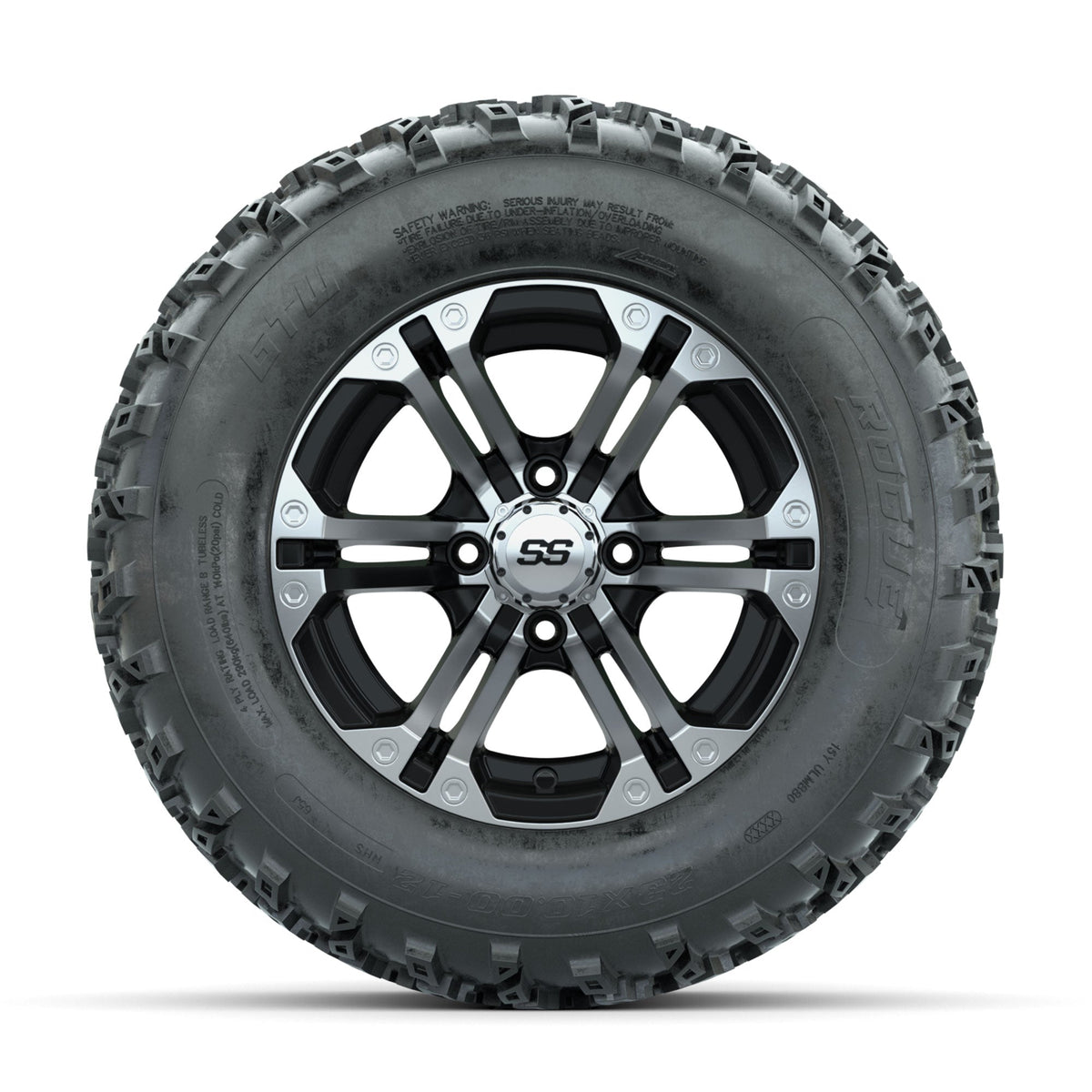 GTW Specter Machined/Black 12 in Wheels with 23x10.00-12 Rogue All Terrain Tires Full Set