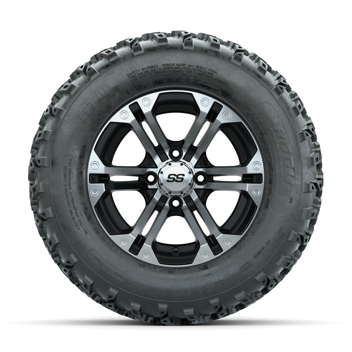 GTW Specter Machined/Black 12 in Wheels with 23x10.00-12 Rogue All Terrain Tires Full Set