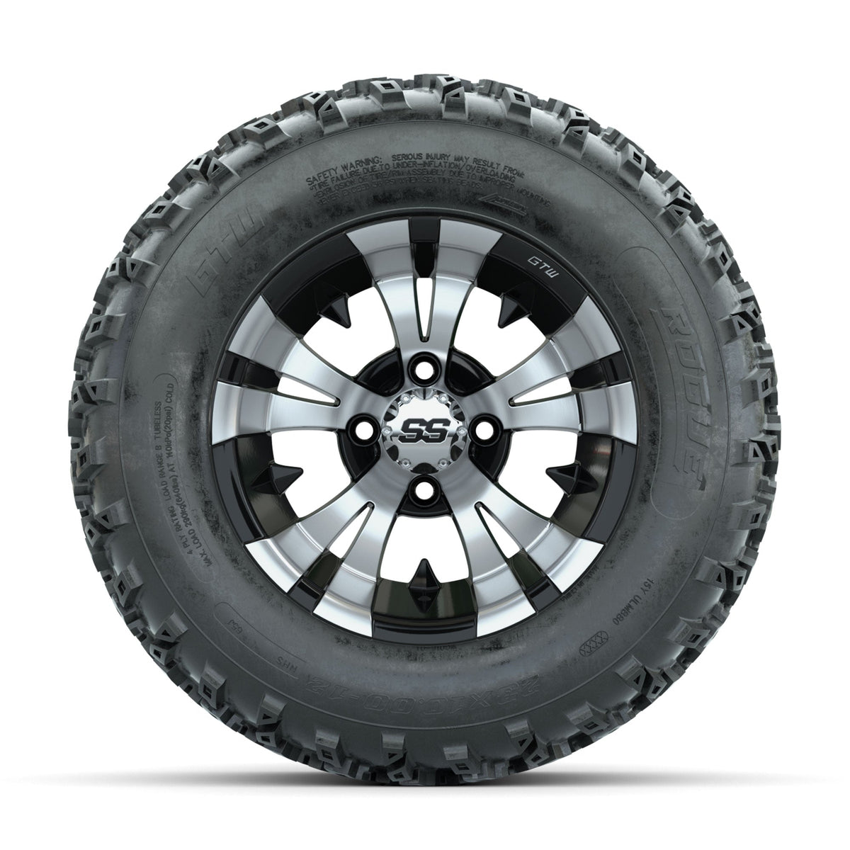 GTW Vampire Machined/Black 12 in Wheels with 23x10.00-12 Rogue All Terrain Tires Full Set