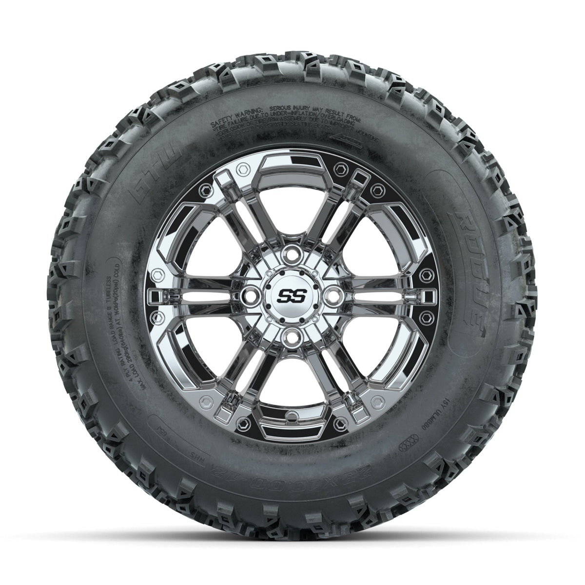 GTW Specter Chrome 12 in Wheels with 23x10.00-12 Rogue All Terrain Tires Full Set