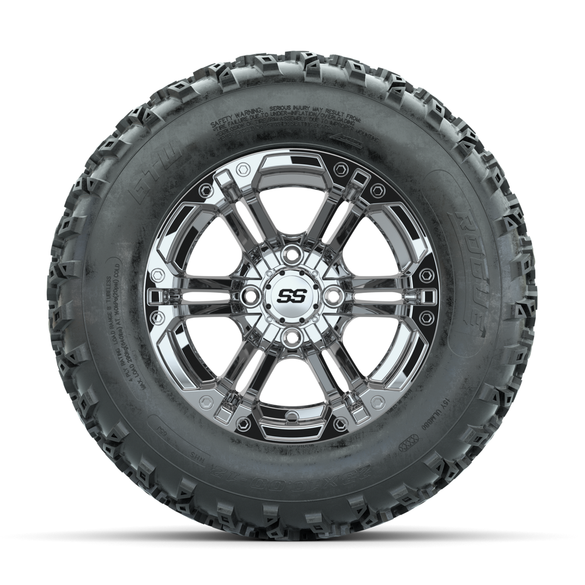 GTW Specter Chrome 12 in Wheels with 23x10.00-12 Rogue All Terrain Tires Full Set