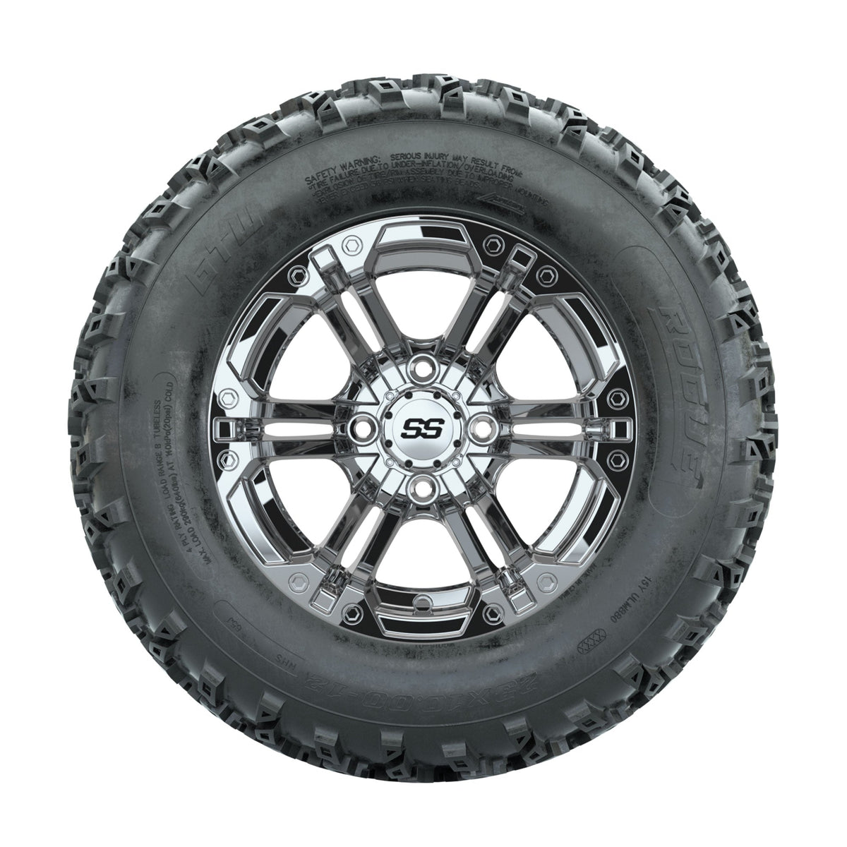 GTW Specter Chrome 12 in Wheels with 23x10.00-12 Rogue All Terrain Tires Full Set