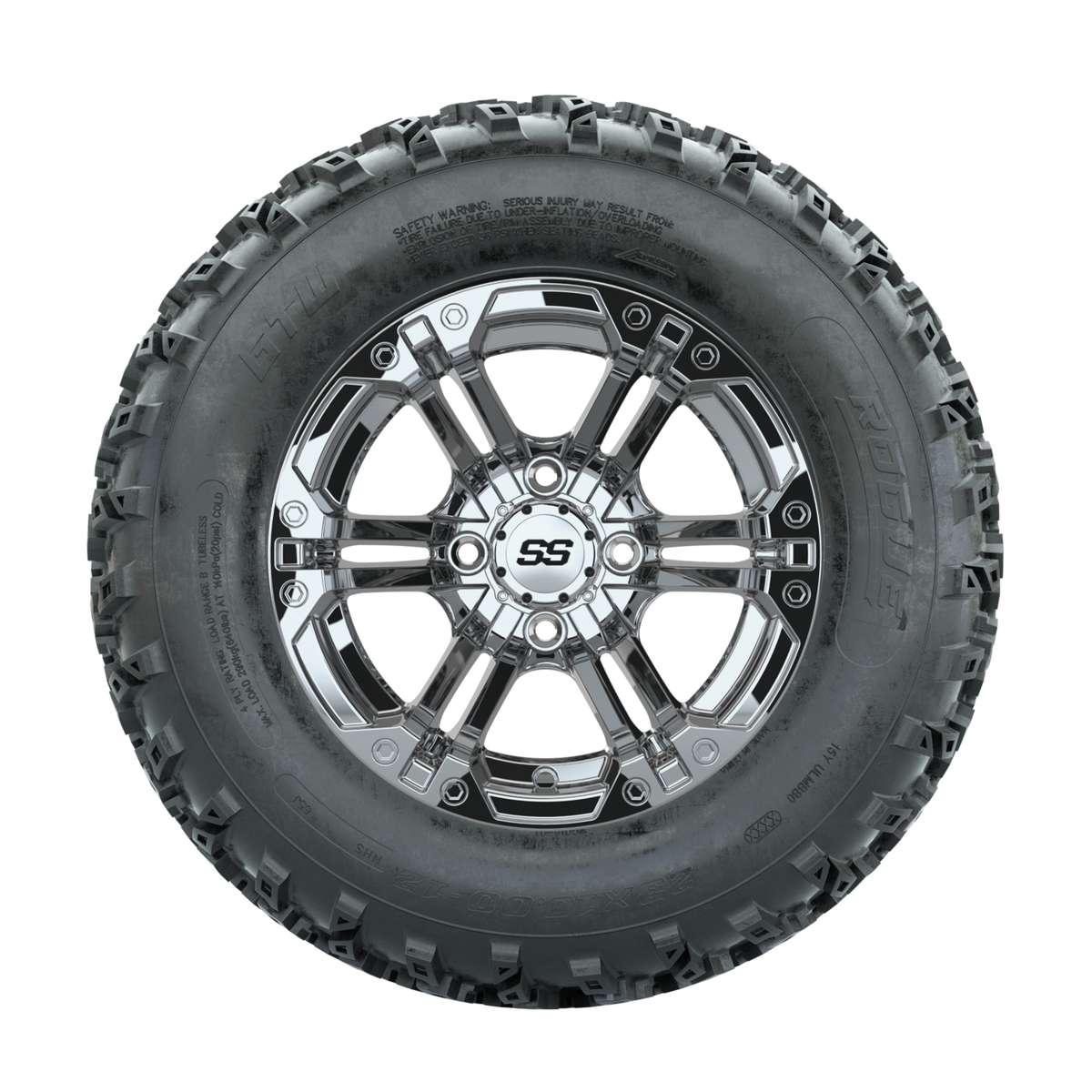 GTW Specter Chrome 12 in Wheels with 23x10.00-12 Rogue All Terrain Tires Full Set