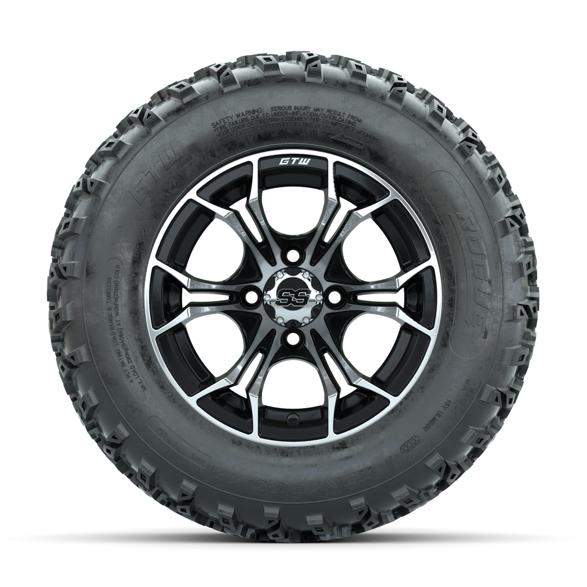 GTW Spyder Machined/Black 12 in Wheels with 23x10.00-12 Rogue All Terrain Tires Full Set