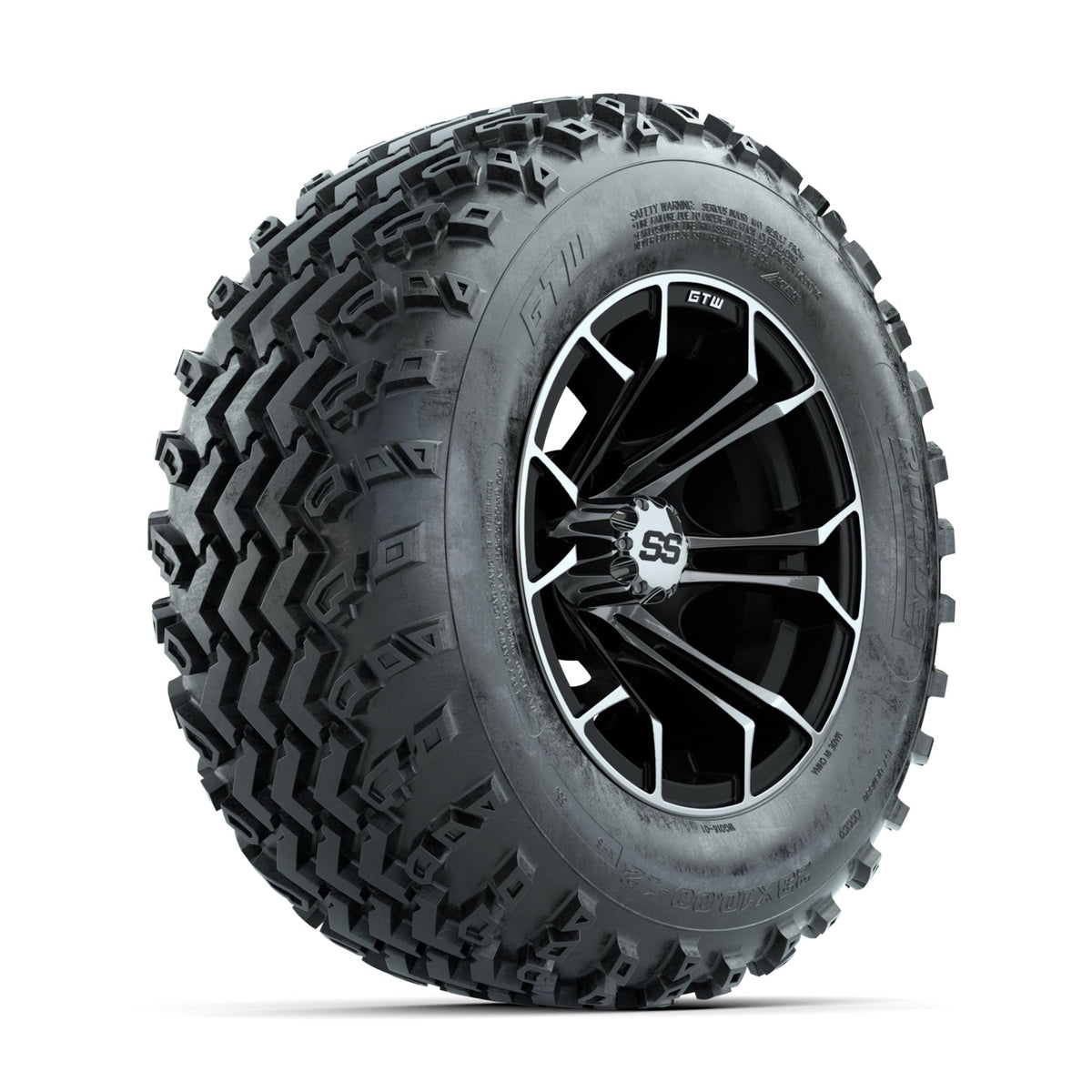 GTW Spyder Machined/Black 12 in Wheels with 23x10.00-12 Rogue All Terrain Tires Full Set