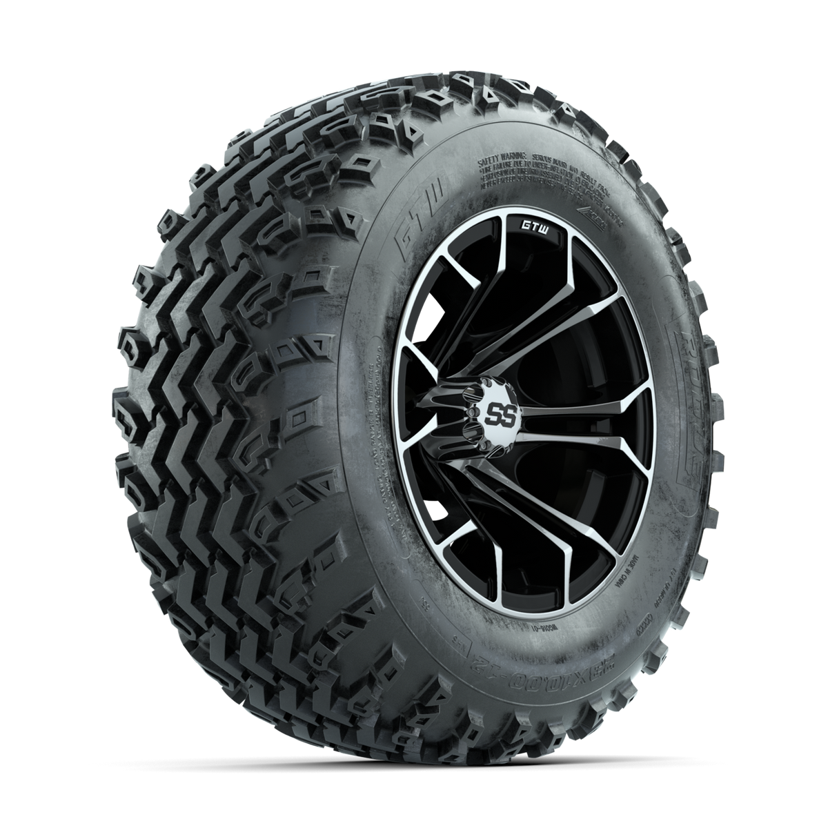 GTW Spyder Machined/Black 12 in Wheels with 23x10.00-12 Rogue All Terrain Tires Full Set