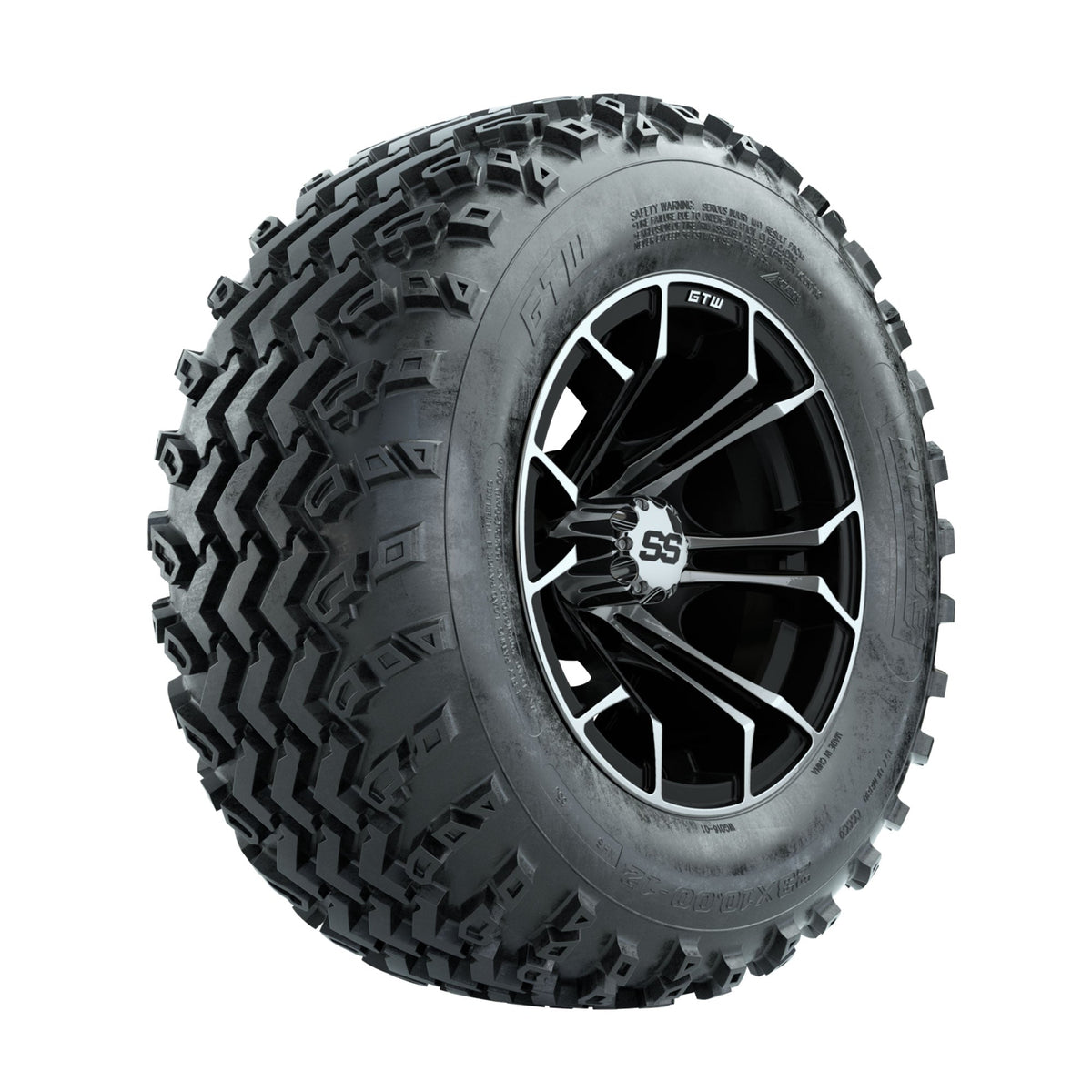 GTW Spyder Machined/Black 12 in Wheels with 23x10.00-12 Rogue All Terrain Tires Full Set