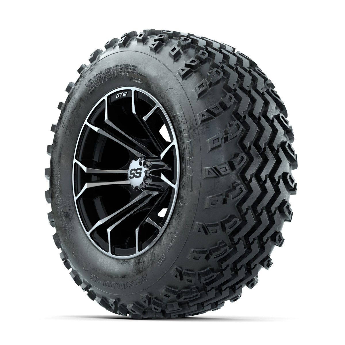 GTW Spyder Machined/Black 12 in Wheels with 23x10.00-12 Rogue All Terrain Tires Full Set