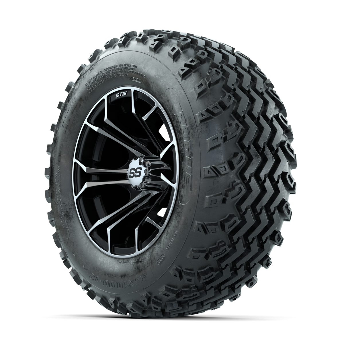 GTW Spyder Machined/Black 12 in Wheels with 23x10.00-12 Rogue All Terrain Tires Full Set