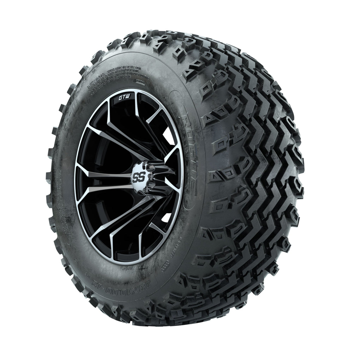 GTW Spyder Machined/Black 12 in Wheels with 23x10.00-12 Rogue All Terrain Tires Full Set