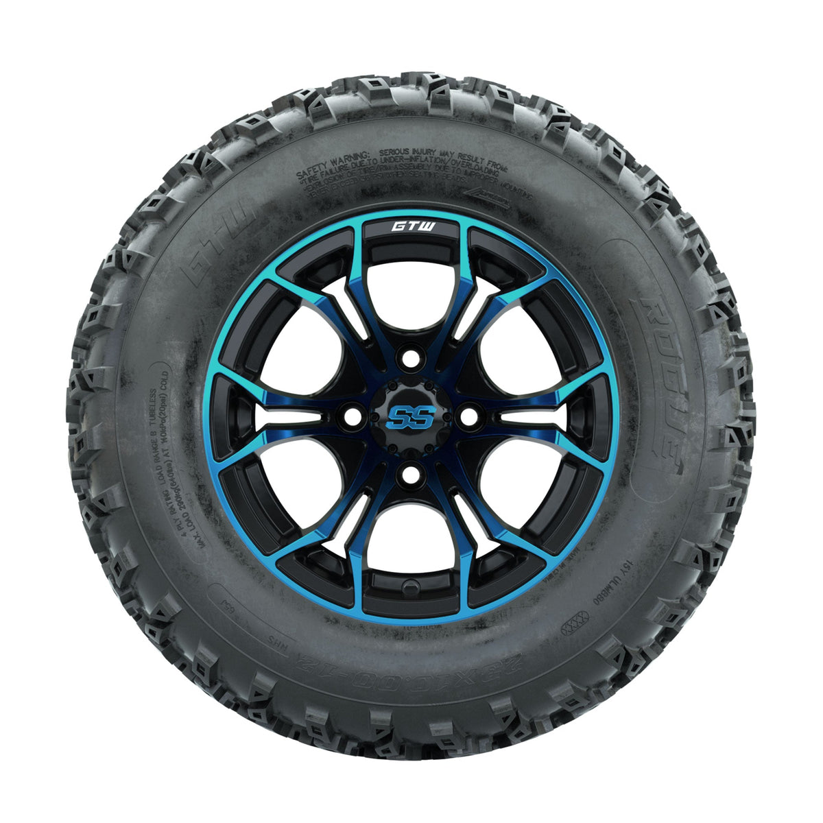 GTW Spyder Blue/Black 12 in Wheels with 23x10.00-12 Rogue All Terrain Tires Full Set