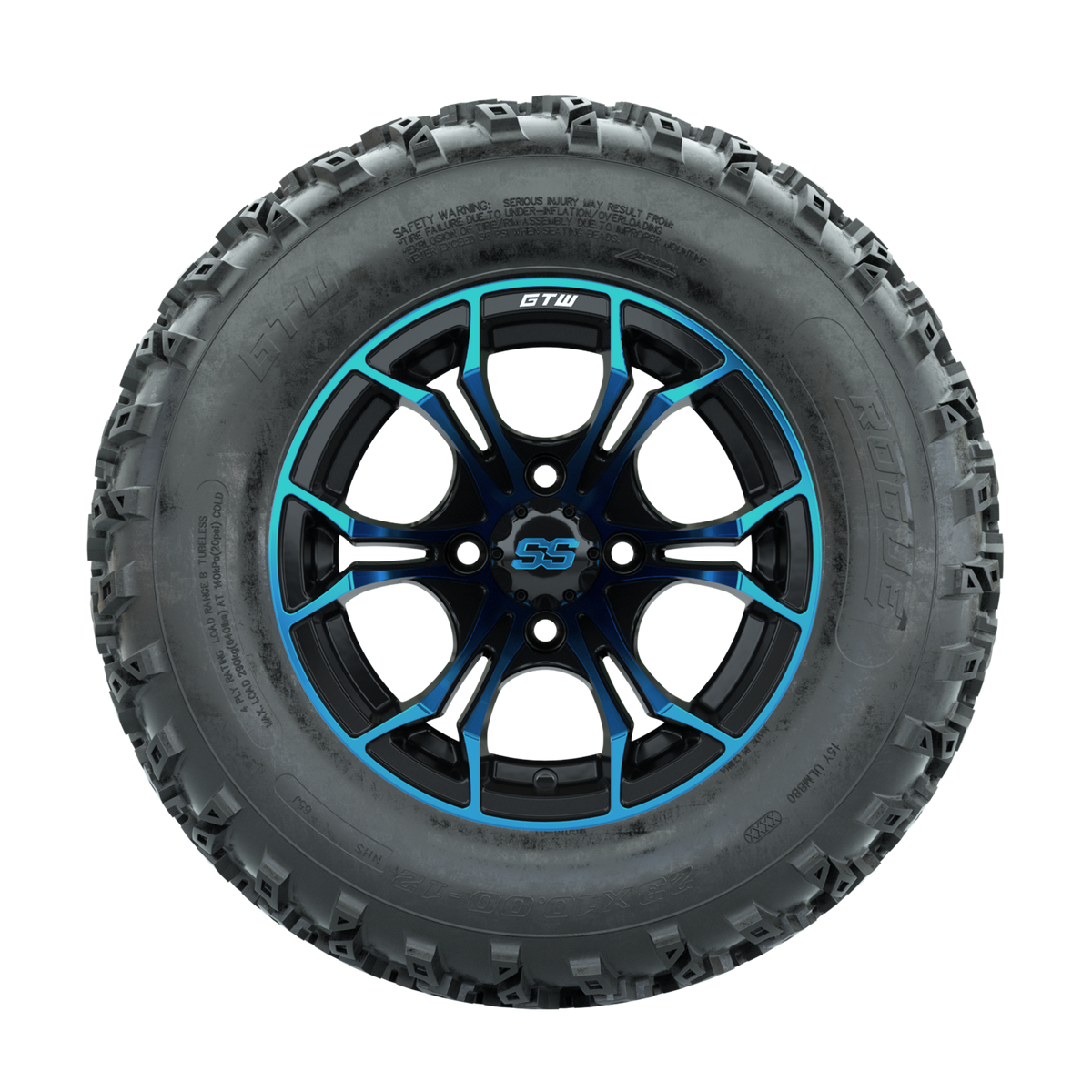 GTW Spyder Blue/Black 12 in Wheels with 23x10.00-12 Rogue All Terrain Tires Full Set