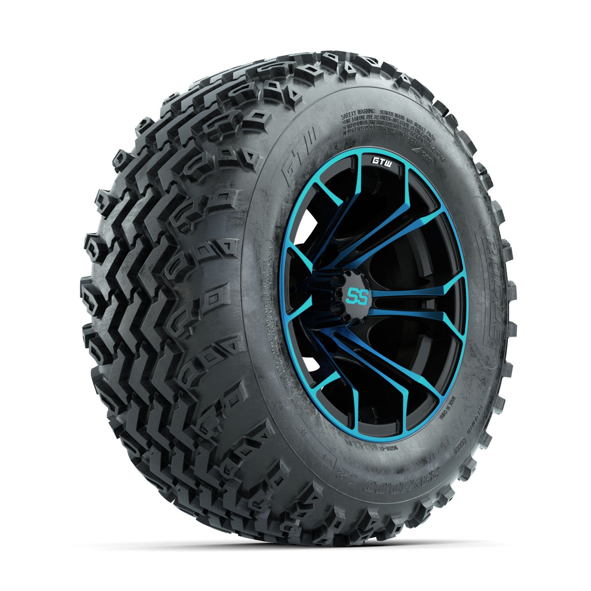 GTW Spyder Blue/Black 12 in Wheels with 23x10.00-12 Rogue All Terrain Tires Full Set