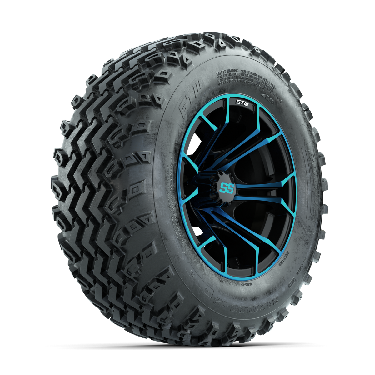 GTW Spyder Blue/Black 12 in Wheels with 23x10.00-12 Rogue All Terrain Tires Full Set