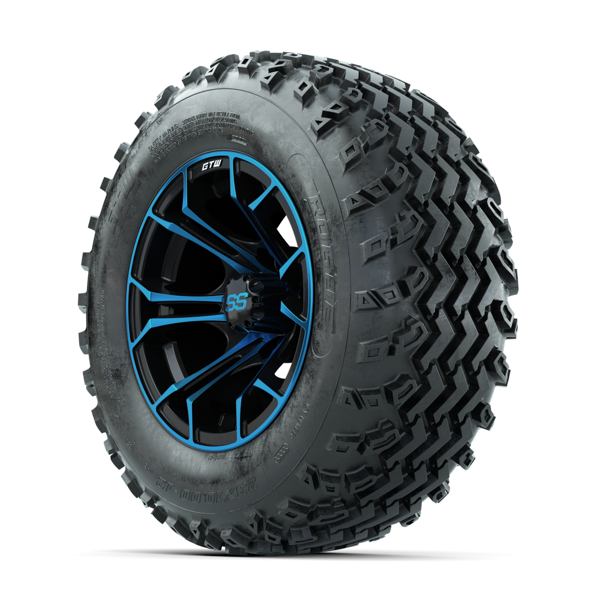 GTW Spyder Blue/Black 12 in Wheels with 23x10.00-12 Rogue All Terrain Tires Full Set