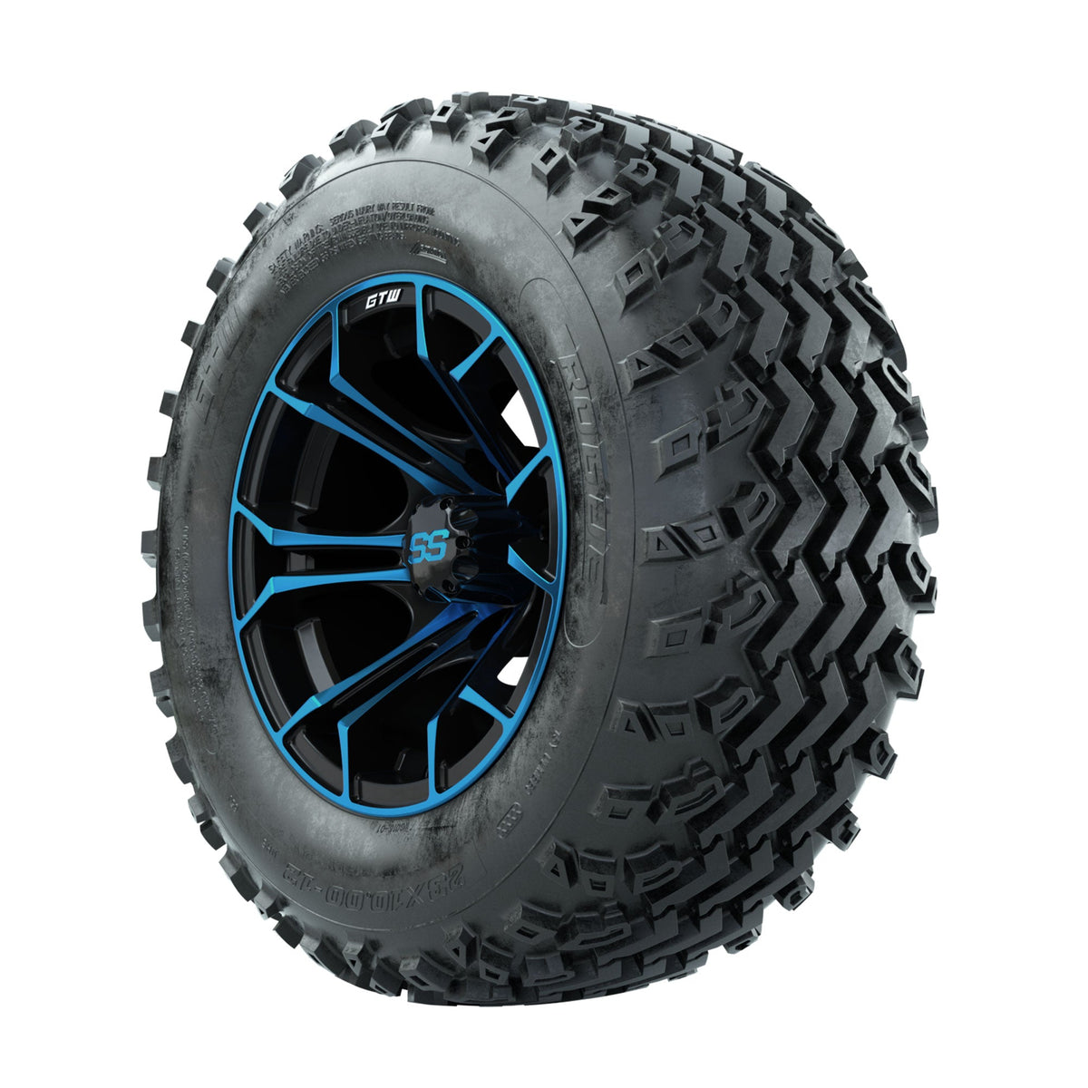 GTW Spyder Blue/Black 12 in Wheels with 23x10.00-12 Rogue All Terrain Tires Full Set