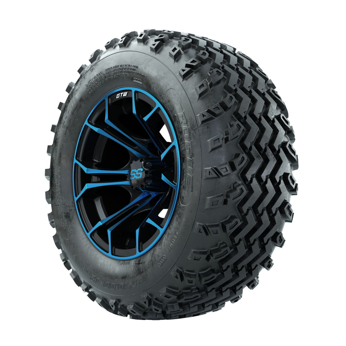 GTW Spyder Blue/Black 12 in Wheels with 23x10.00-12 Rogue All Terrain Tires Full Set