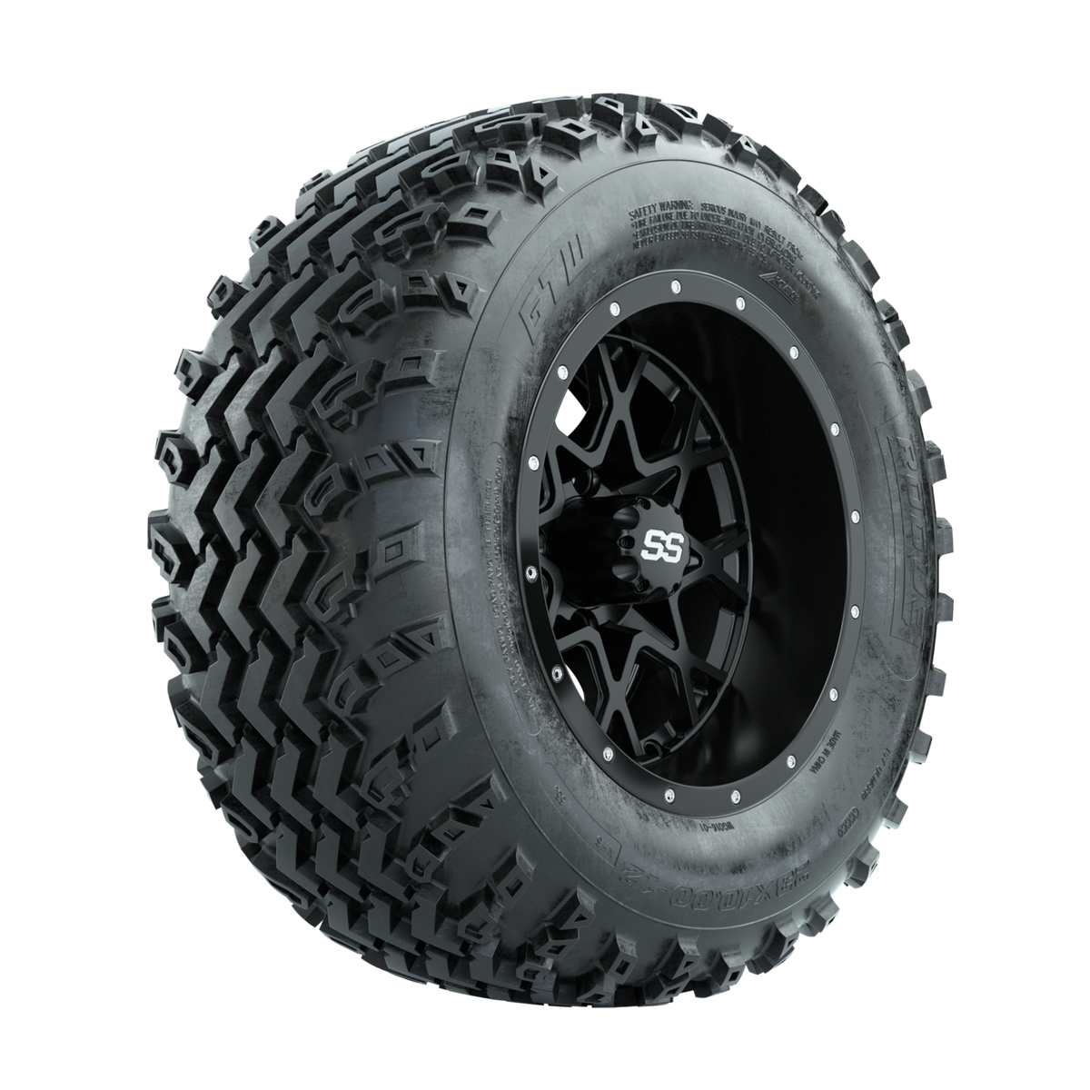 GTW Vortex Matte Black 12 in Wheels with 23x10.00-12 Rogue All Terrain Tires Full Set