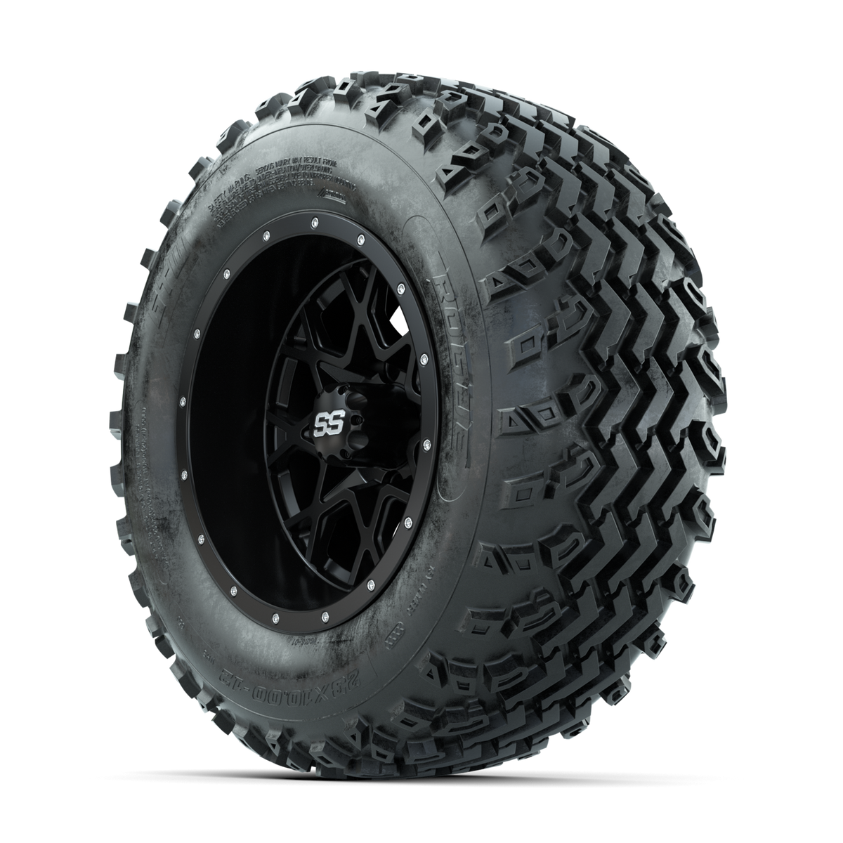 GTW Vortex Matte Black 12 in Wheels with 23x10.00-12 Rogue All Terrain Tires Full Set