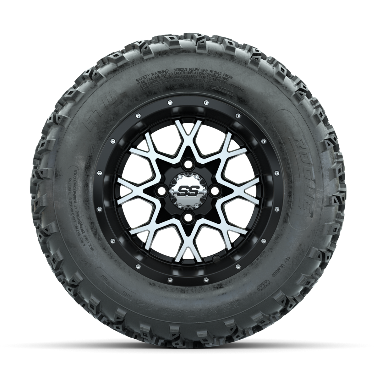 GTW Vortex Machined/Matte Black 12 in Wheels with 23x10.00-12 Rogue All Terrain Tires Full Set