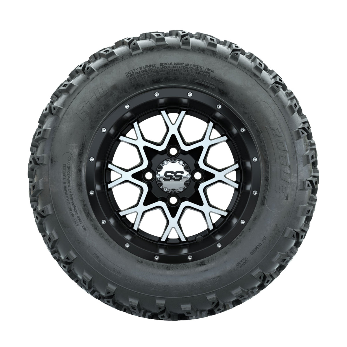 GTW Vortex Machined/Matte Black 12 in Wheels with 23x10.00-12 Rogue All Terrain Tires Full Set
