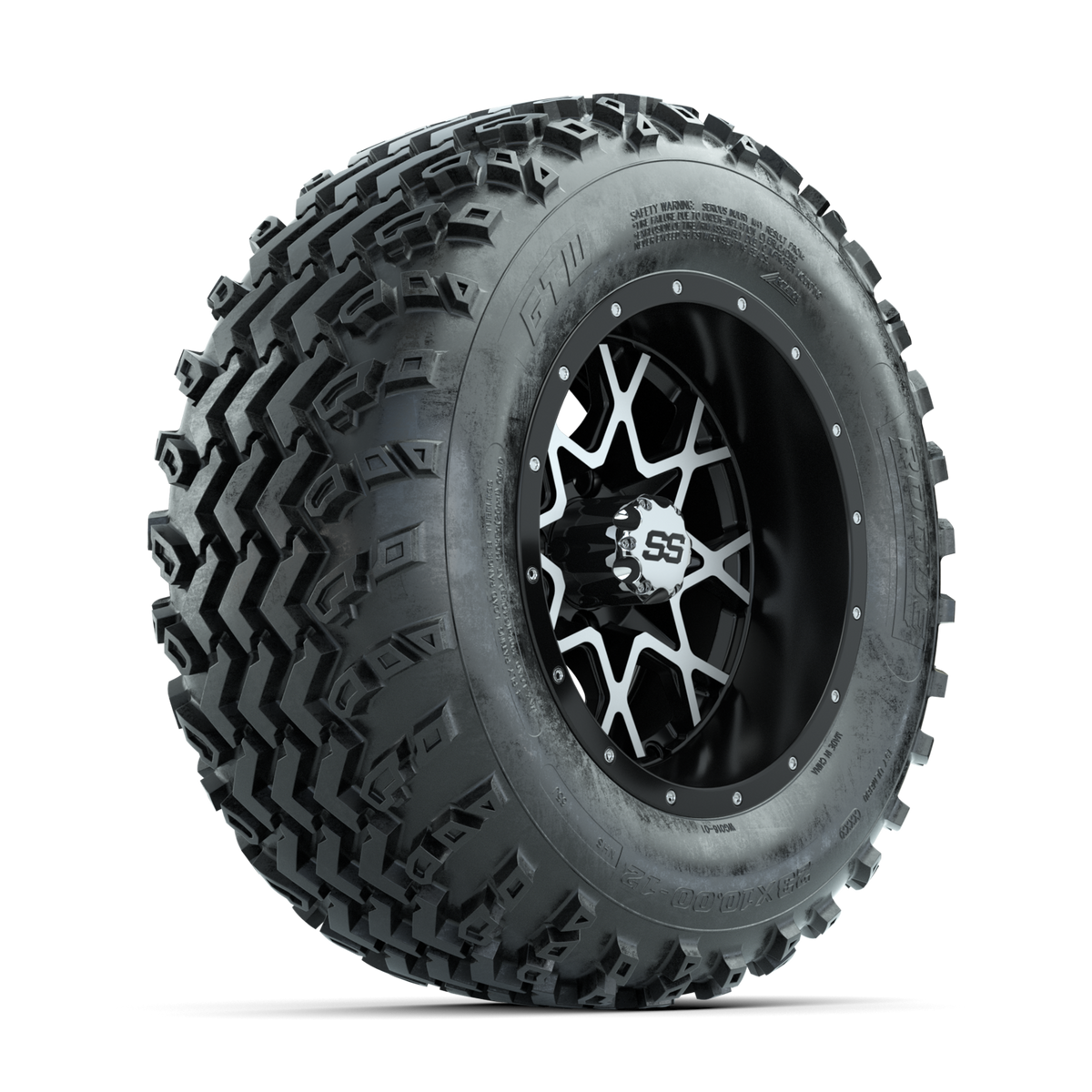 GTW Vortex Machined/Matte Black 12 in Wheels with 23x10.00-12 Rogue All Terrain Tires Full Set