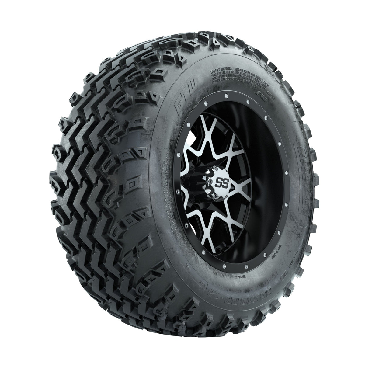 GTW Vortex Machined/Matte Black 12 in Wheels with 23x10.00-12 Rogue All Terrain Tires Full Set