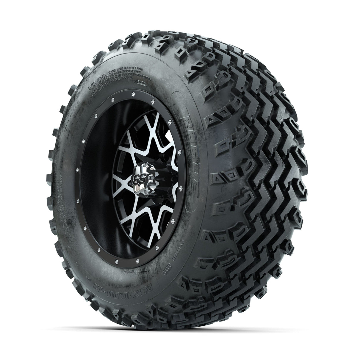 GTW Vortex Machined/Matte Black 12 in Wheels with 23x10.00-12 Rogue All Terrain Tires Full Set