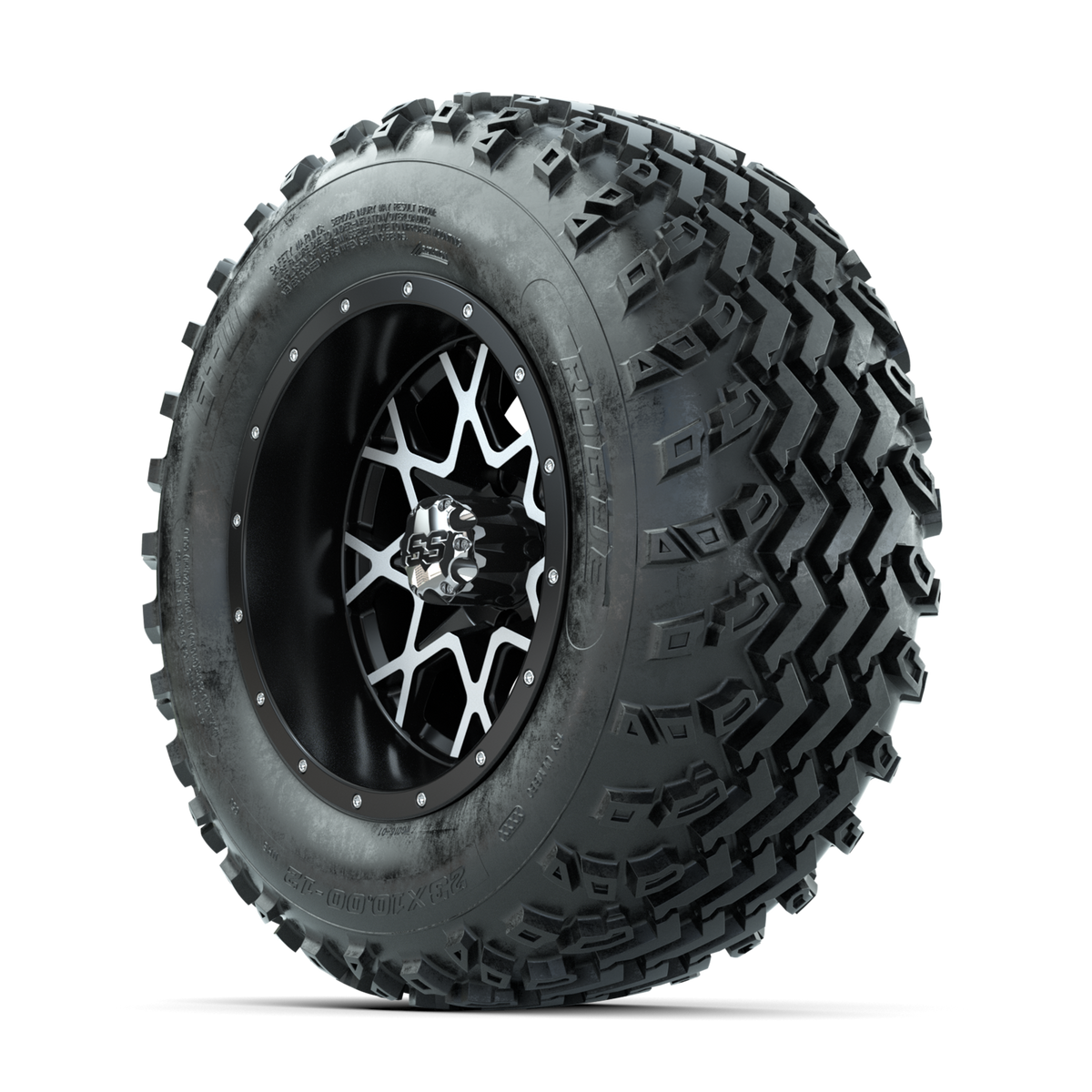 GTW Vortex Machined/Matte Black 12 in Wheels with 23x10.00-12 Rogue All Terrain Tires Full Set