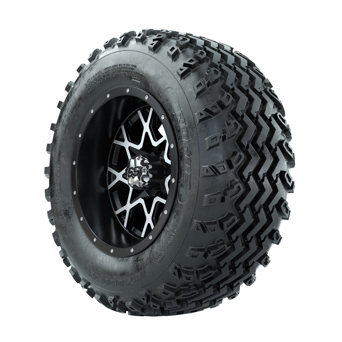 GTW Vortex Machined/Matte Black 12 in Wheels with 23x10.00-12 Rogue All Terrain Tires Full Set