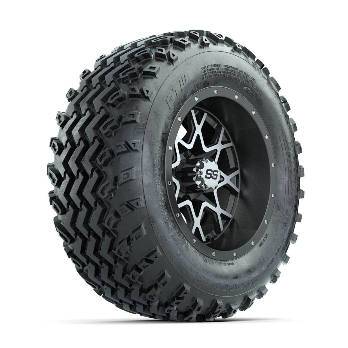 GTW Vortex Machined/Matte Grey 12 in Wheels with 23x10.00-12 Rogue All Terrain Tires Full Set