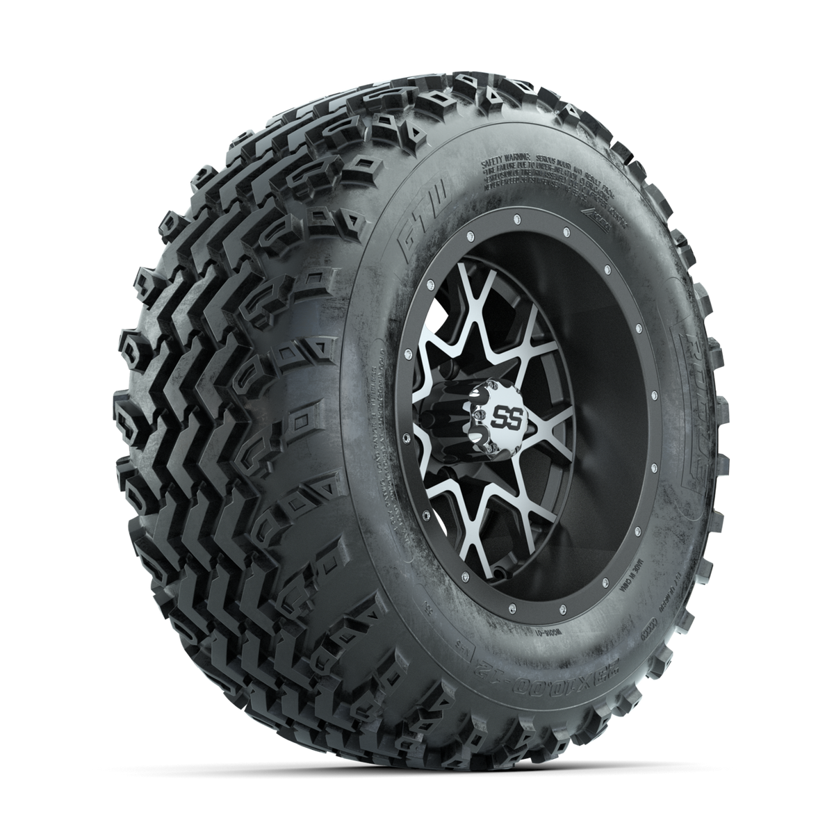 GTW Vortex Machined/Matte Grey 12 in Wheels with 23x10.00-12 Rogue All Terrain Tires Full Set