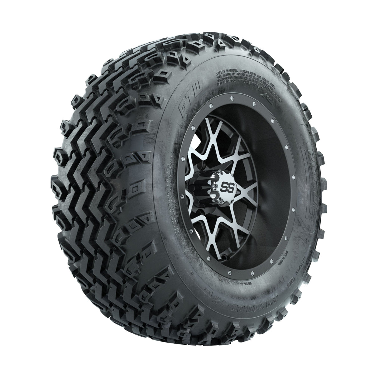 GTW Vortex Machined/Matte Grey 12 in Wheels with 23x10.00-12 Rogue All Terrain Tires Full Set