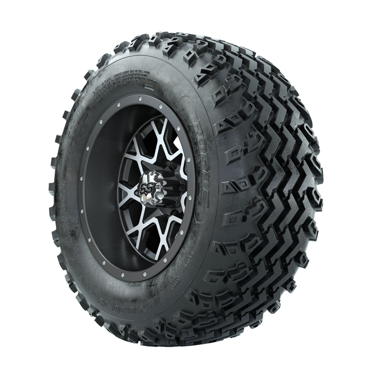 GTW Vortex Machined/Matte Grey 12 in Wheels with 23x10.00-12 Rogue All Terrain Tires Full Set